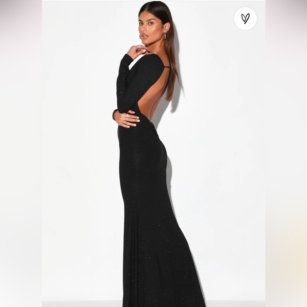 Lulu’s - Glamorous in Glitter Black long sleeve backless maxi dress - Picture 2 of 7